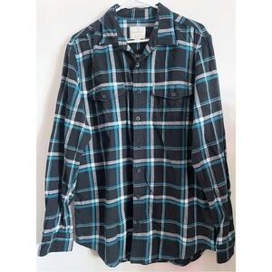 American Eagle Outfitters • Men's Black and Blue Plaid Shirt Flannel Large Tall